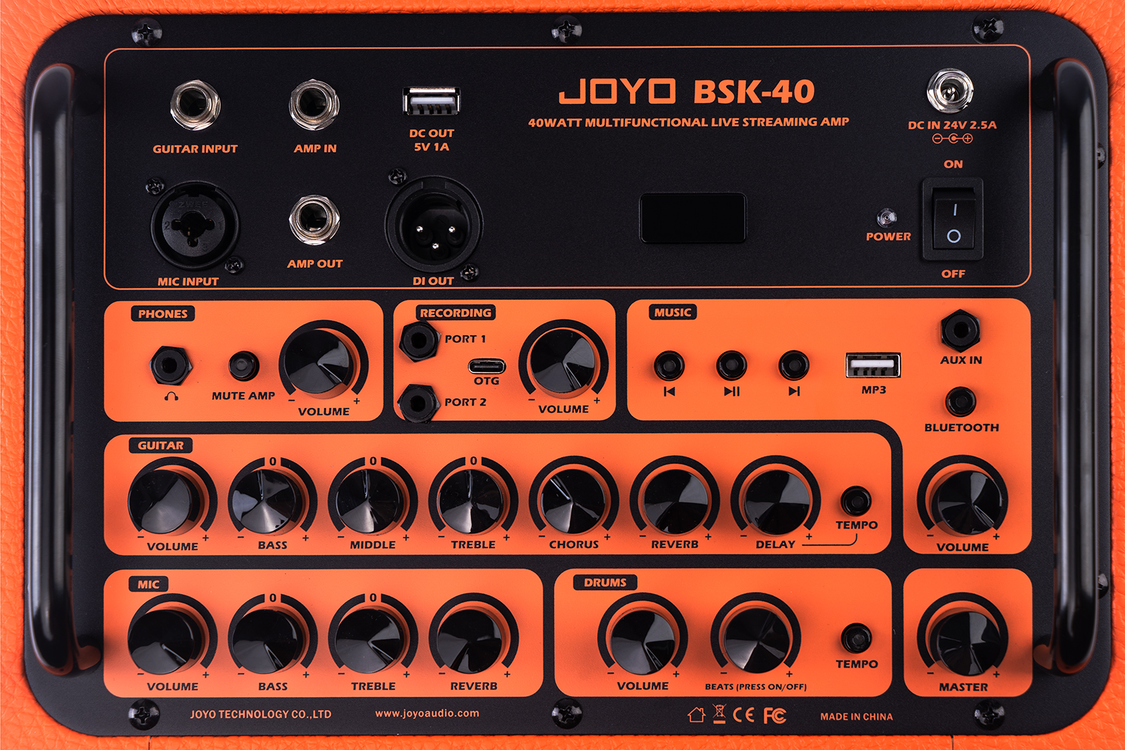 Гитарный комбоусилитель Joyo BSK-40-OR — панель управления | Гитарный комбоусилитель Joyo BSK-40-OR — разъёмы - фото 2
