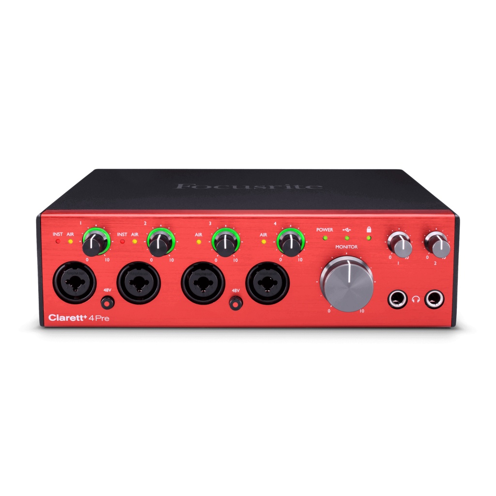 USB-аудиоинтерфейс Focusrite Clarett+4Pre — разъёмы и органы управления