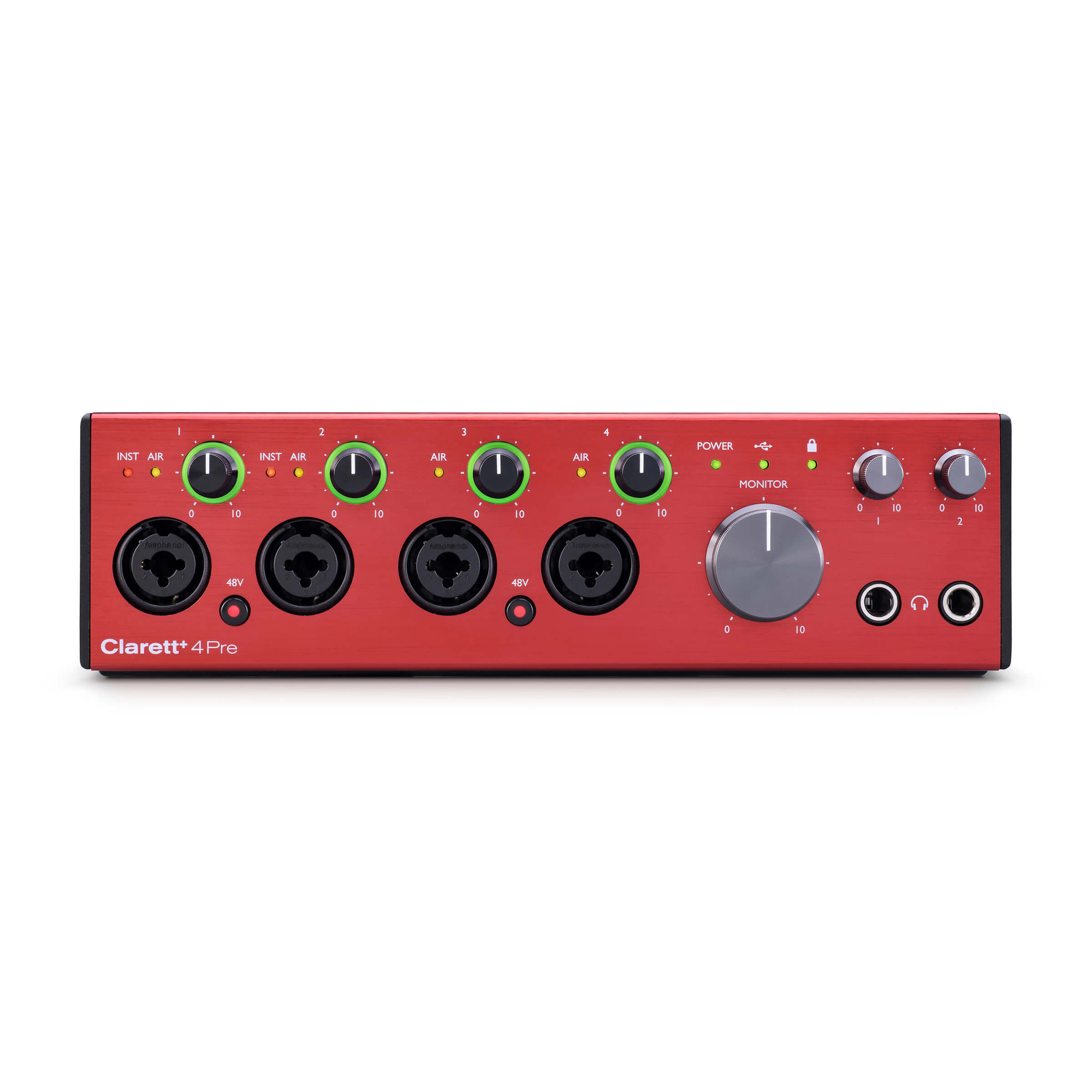 USB-аудиоинтерфейс Focusrite Clarett+4Pre — разъёмы и органы управления - фото 2