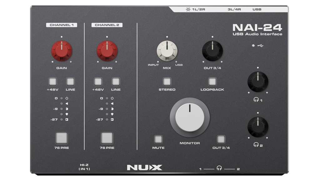 USB-аудиоинтерфейс Nux NAI 24 — разъёмы и органы управления