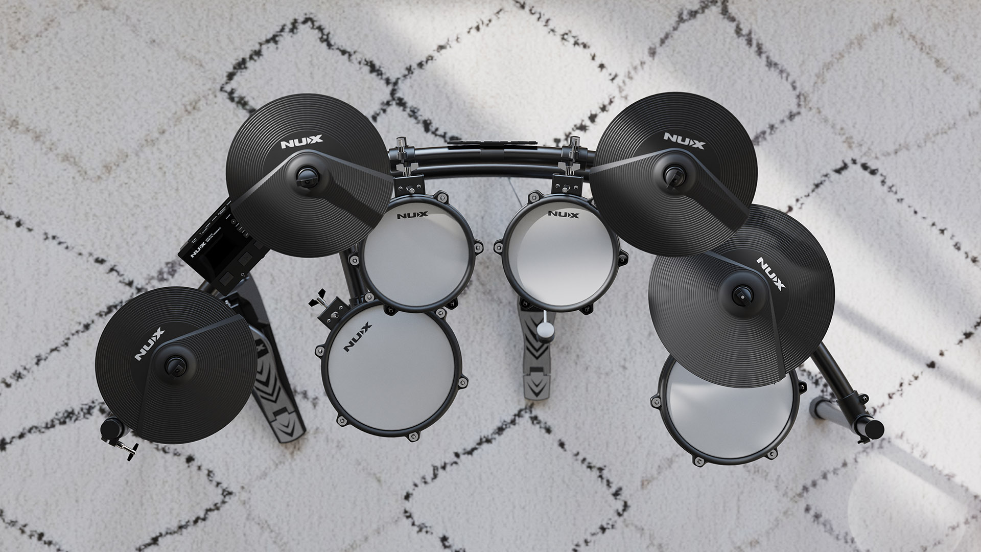 Электронные барабаны Nux DM-310 — модуль, сетчатые пэды 10″ и 8″, тарелки 12″ и 14″ - фото 1