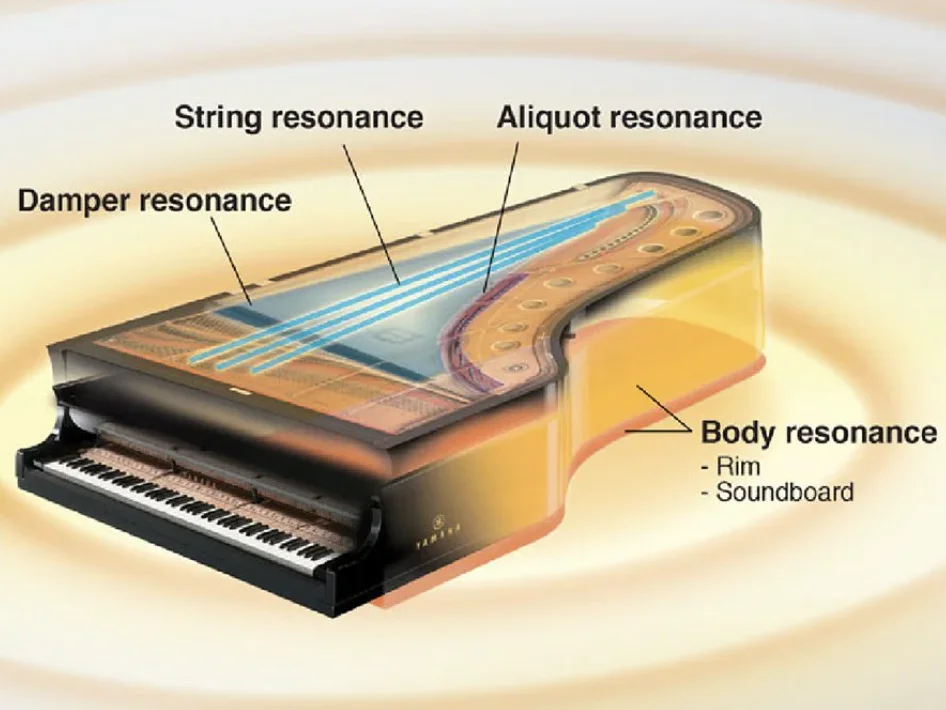 Струнный резонанс - это самый различимый призвук акустического пианино.
