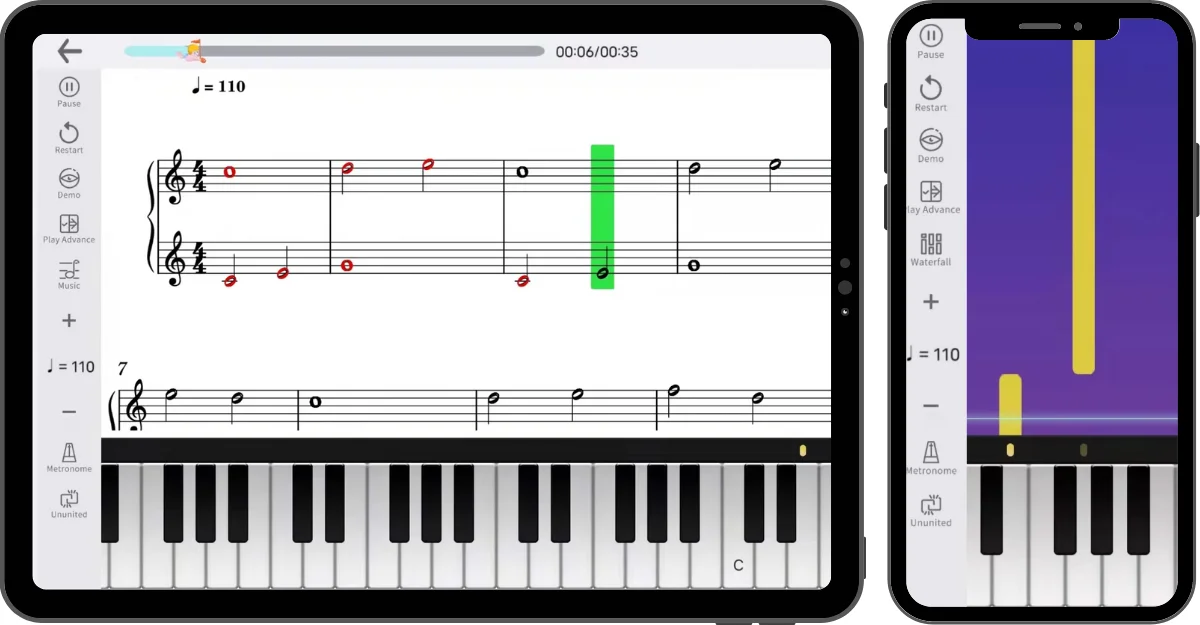 PIANO MATE - это приложение с обучающими программами. Скачиваете его на любой гаджет, подключаетесь по Bluetooth к пианино и учитесь играть.